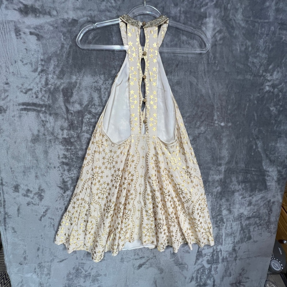 Kimchi Blue Gold Star Celestial Beaded Halter Mini Dress Small Boho Festival - Picture 3 of 10